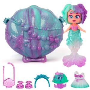 KOOKYLOOS - 1 doll 3 unique expressions! PEARL Mermaid doll with 1 shell-bag, 1 mermaid tail, 1 pet, clothes and accessories